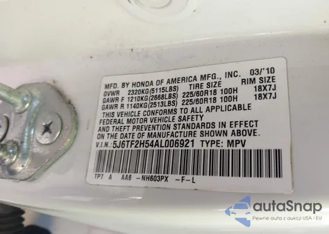 2010 Honda Accord Crosstour Ex-L from USA, damaged, VIN 5J6TF2H54AL006921